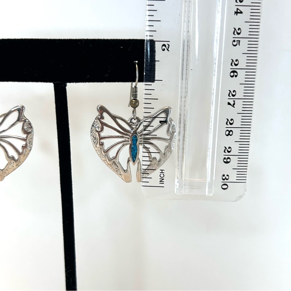Silver Tone Cut Out Butterfly Dangle Earrings - Picture 12 of 14